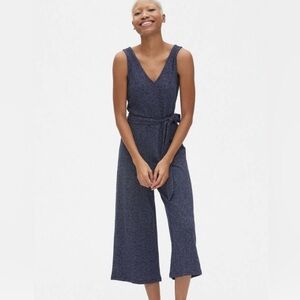 NWOT GAP Blue Marled Ribbed Knit Sleeveless Wide Leg Jumpsuit